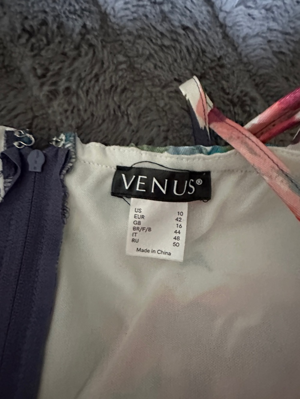 VENUS Navy Floral High-Low Spaghetti Strap Dress with Coral and Teal Accents - Picture 2 of 8
